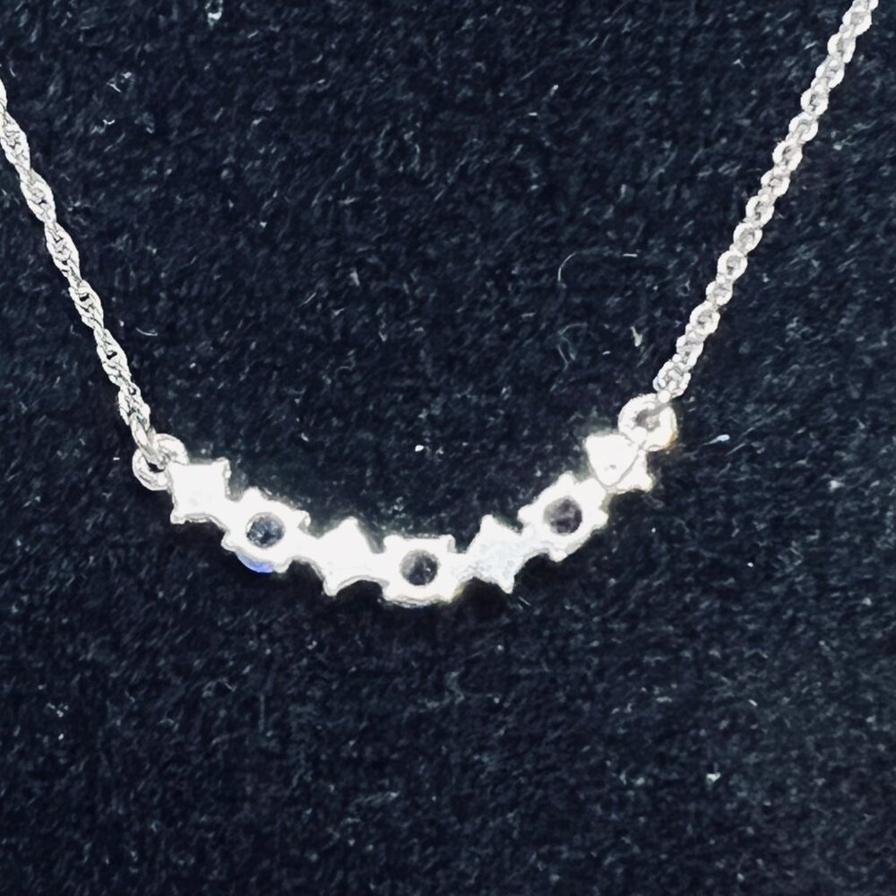 Nina Ricci Silver Tone, Blue & Clear Rhinestone Necklace & 2 Pair Earrings (5570 - Picture 7 of 8